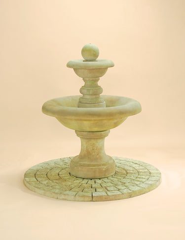 Villa Santini Two-Tier Outdoor Cast Stone Fountain with Ball Finial – Compact Elegance by Giannini